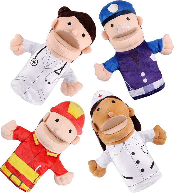 Hero Hand Puppets for Kids - Designed by Occupational Therapist, Doctor, Nurse, Firefighter + Police Officer, Interactive Educational Toy, Kids Heroes of Play, 12.5in x 11in