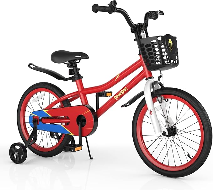 BABY JOY Kids Bike, 12 14 16 18 Inch Children Bikes for Boys Girls Age 3-8 Years w/Training Wheels, Handbrake, Coaster Brake & Removable Basket, Kids Bicycle of Multiple Colors