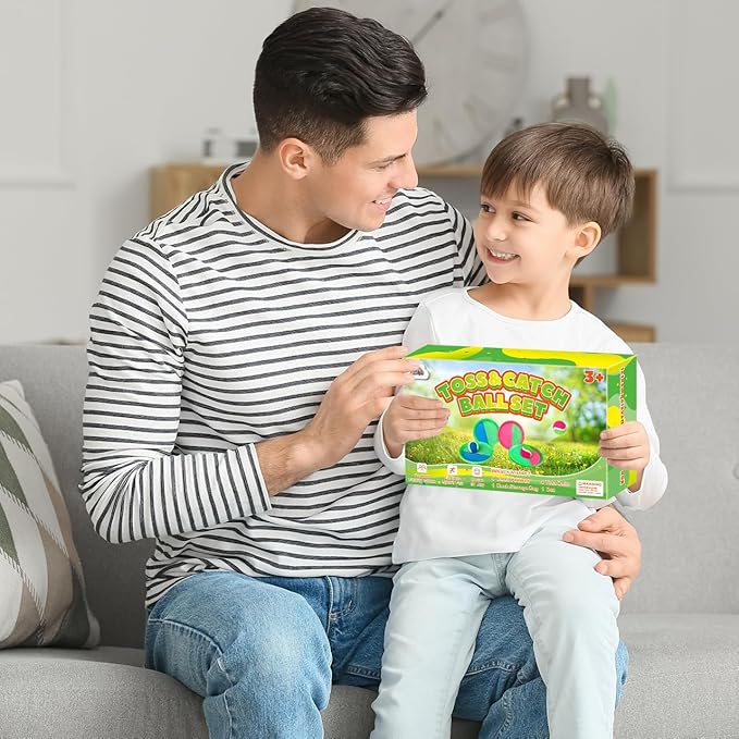 ZMLM Toss Catch Ball Toy Set: Upgraded Kid Outdoor Toy Game Beach Pool Backyard Lawn Sport Activity Fun Outside Indoor Family Toy for Age 3-12 Girl Boy Kid Birthday Summer Gifts