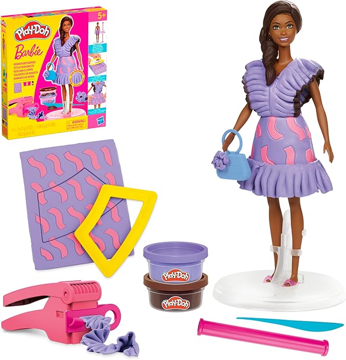 Play-Doh Barbie Fashionista Ruffles Set, Make Doll Clothes with Modeling Compound & 10 Fashion Accessories, Arts & Crafts for Girls & Boys, Kids Christmas Gifts, 5+