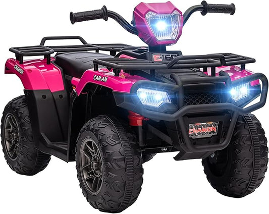 Aosom 12V Ride on ATV for Kids, Kids Electric 4 Wheeler 2.5MPH with Headlight, Music, MP3, Treaded Tires, Battery Powered Quad for Toddler 3–5 Years, Pink
