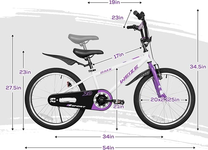 WEIZE Kids Bikes,16 20 Inch Boy's Bike for Kids,BMX Style Bicycle for Boys Girls Ages 4-12 Years Old,Kids Bicycle with Adjustable Seat,Training Wheels,Front and Rear Fender,Multiple Color Options