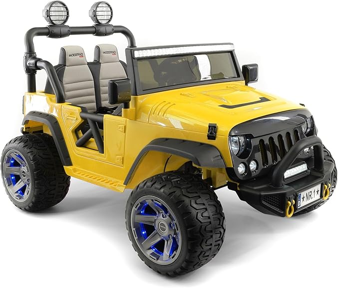 Moderno Kids Trail Explorer 2 (Two) Seater 24V Power Children Ride-On Car Truck with R/C Parental Remote + EVA Foam Rubber Wheels + Leather Seat + Bluetooth FM MP3 Music Player (Yellow)