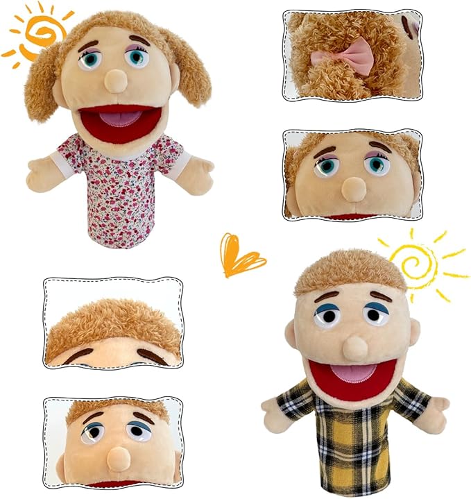 Family Hand Puppet Stuffed Toys,2pack Hand Puppet Boy and Girl Family Members Role Playing,Stuffed Puppet for Kids Gift Birthday Party(2pcs-White)