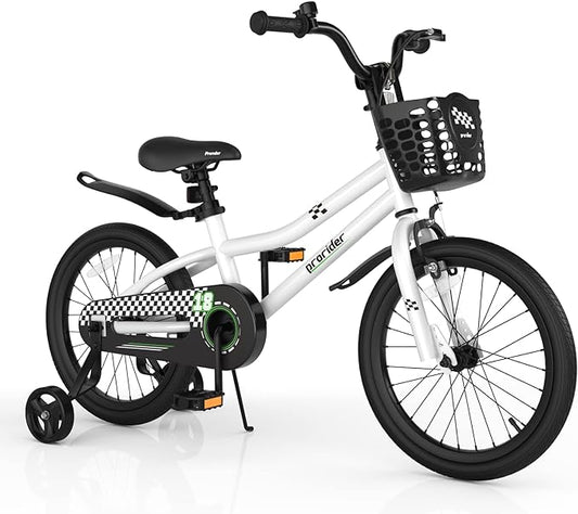 BABY JOY Kids Bike, 12 14 16 18 Inch Children Bikes for Boys Girls Age 3-8 Years w/Training Wheels, Handbrake, Coaster Brake & Removable Basket, Kids Bicycle of Multiple Colors