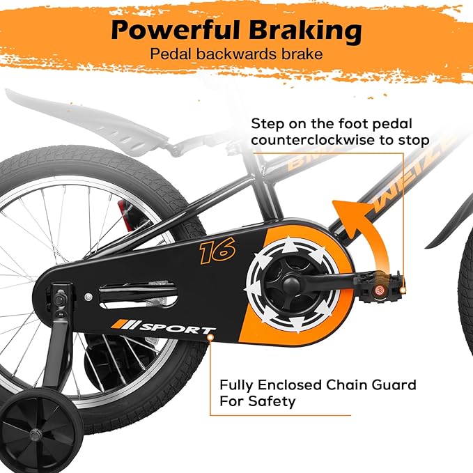 WEIZE Kids Bikes,16 20 Inch Boy's Bike for Kids,BMX Style Bicycle for Boys Girls Ages 4-12 Years Old,Kids Bicycle with Adjustable Seat,Training Wheels,Front and Rear Fender,Multiple Color Options