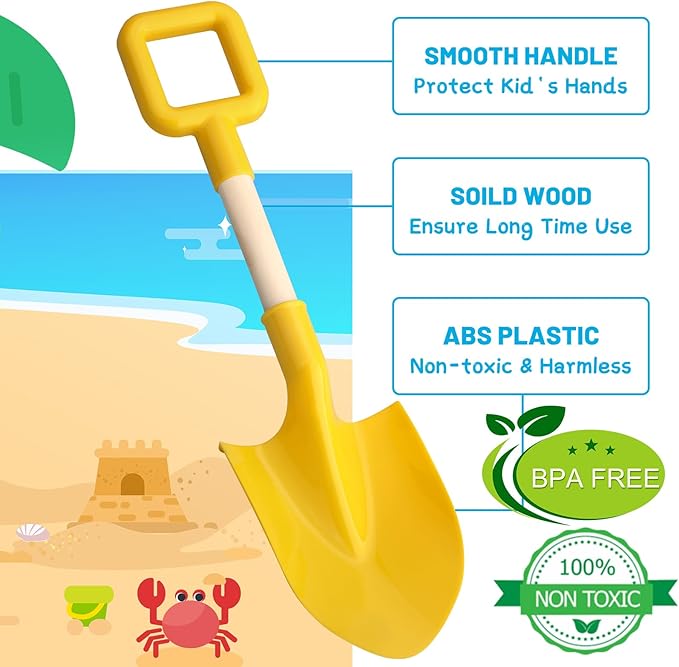 Amarlozn Beach Sand Shovels Toy for Kids, Jumbo Gardening Tool Kit, 16" Sturdy Long Handheld Wooden ABS Plastic Spade Scoop for Sand Snow Digging Planting, Summer Winter Backyard Fun (Purple, Yellow)