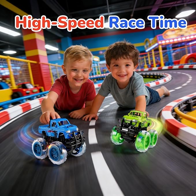 SEPHIX Monster Truck Toys for Toddler Boys Gift:2 Pack Trucks for Boys Age 2-4, Light-Up Wheels Monster Trucks for Kids Ages 4-8,Pull Back Cars for 3+ Year Old Girls,Birthday Gifts for 3 Year Old Boy