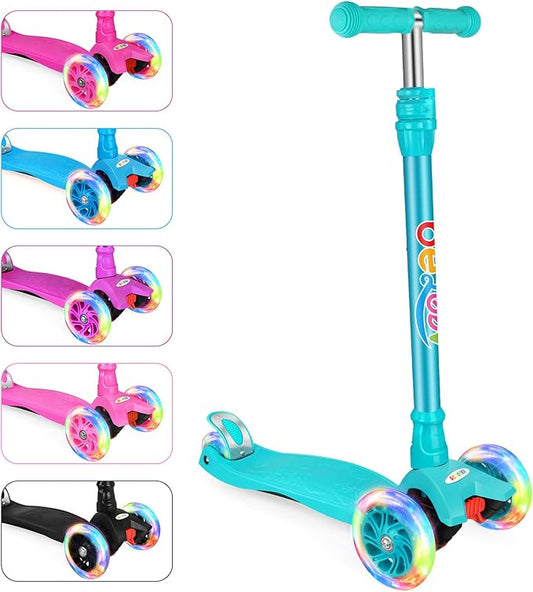 BELEEV Scooters for Kids 3 Wheel Kick Scooter for Toddlers Girls Boys, 4 Adjustable Height, Lean to Steer, Light up Wheels, Extra-Wide Deck, Easy to Assemble for Children Ages 3-12 (Rose Pink)