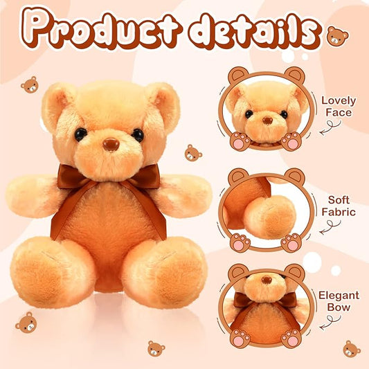 HyDren 6 Pcs Bear Stuffed Animal Plush Toys Soft Plush Dolls Bear Sleeping and Playing Toys for Baby Shower Decoration Boy(Short Plush,Brown)