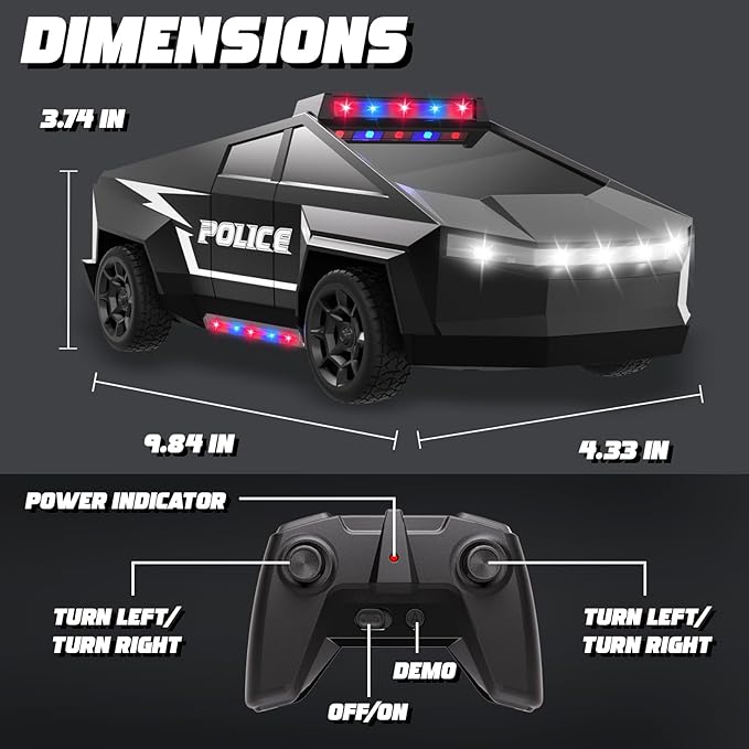 Remote Control Car, 1:22 RC Trucks Police Car Toy for Boys, RC Car with Light and Loadspace, 4WD Electric Vehicle Toys, Christmas Birthday Gifts for Boys/Girls Age 4 5 6 7 8 9 10-12+