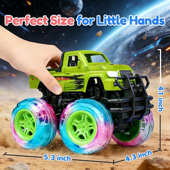 SEPHIX Monster Truck Toys for Toddler Boys Gift:2 Pack Trucks for Boys Age 2-4, Light-Up Wheels Monster Trucks for Kids Ages 4-8,Pull Back Cars for 3+ Year Old Girls,Birthday Gifts for 3 Year Old Boy