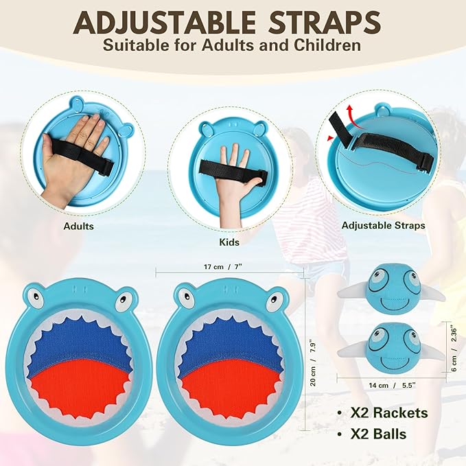 Waterproof Toss and Catch Ball Set for Kids Ages 3-8 – Soft & Safe Paddle Game with Cute Shark Design – Ideal for Beach, Pool, and Backyard Summer Fun