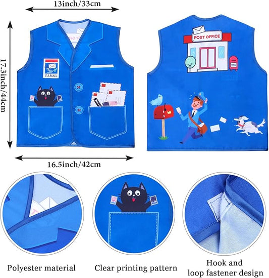 Kids Mailman Costume Mail Carrier Hat Mr. Postman Canvas Bag Vest Envelopes For Halloween Career Day Postal Costume