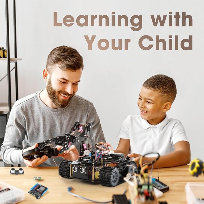 Robotics for Kids Ages 12-16, ACEBOTT Smart Robot Arm with 5DOF + Tank Car, STEM Toys Coding Kit Compatible with Arduino & Scratch, App & Remote Control, Gift for Kids & Teens