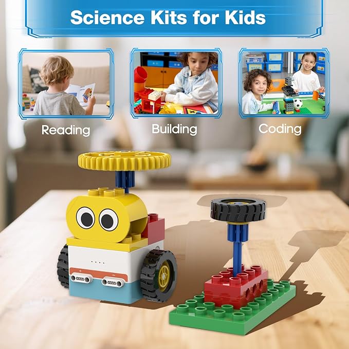 10-in-1 ICBlocks Screen-Free Coding Robot Kit for Kids, 85+ PCS Science Kits, Stem Robotics Building, Educational Coding Projects Gifts for Boys & Girls Ages 3-6 Years