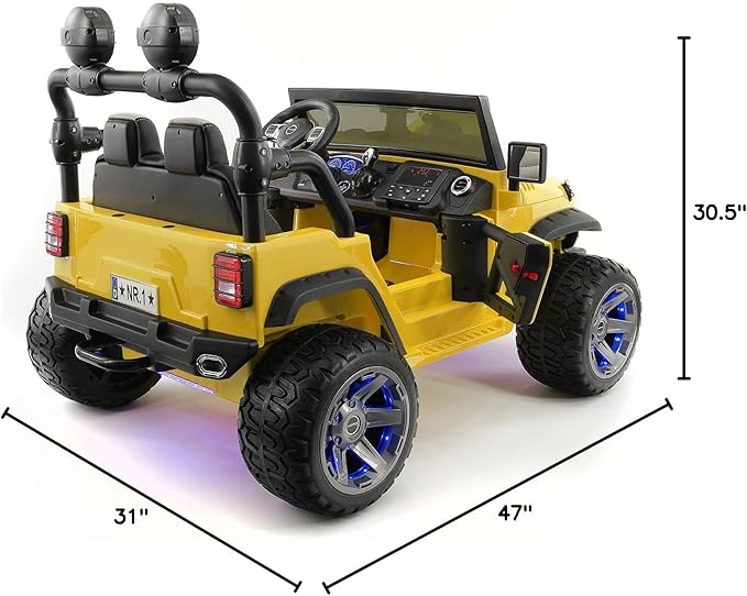 Moderno Kids Trail Explorer 2 (Two) Seater 24V Power Children Ride-On Car Truck with R/C Parental Remote + EVA Foam Rubber Wheels + Leather Seat + Bluetooth FM MP3 Music Player (Yellow)