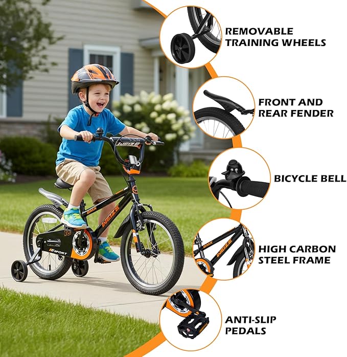 WEIZE Kids Bikes,16 20 Inch Boy's Bike for Kids,BMX Style Bicycle for Boys Girls Ages 4-12 Years Old,Kids Bicycle with Adjustable Seat,Training Wheels,Front and Rear Fender,Multiple Color Options