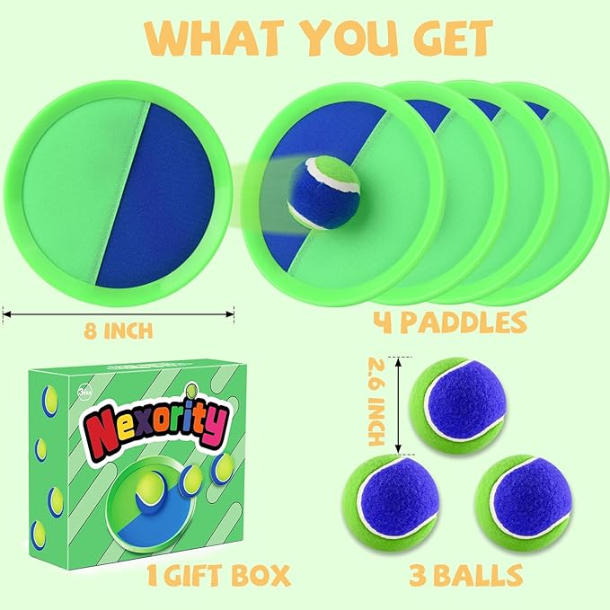 Toss and Catch Ball Set Beach Toys for Kids Outdoor Toys and Yard Games for Boys and Girls Improves Focus Great for Exercise Fun Easter Christmas Birthday Gift Idea - 8 inch
