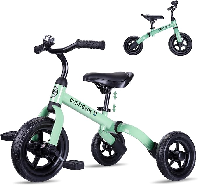 YGJT 3 in 1 Tricycle for Toddlers Age 2-5 Years Old, Folding Kids Balance Bikes with Adjustable Seat and Removable Pedal, Ride-on Toys for Infant, Gift for Baby Boys Girls Birthday (Mint Green)