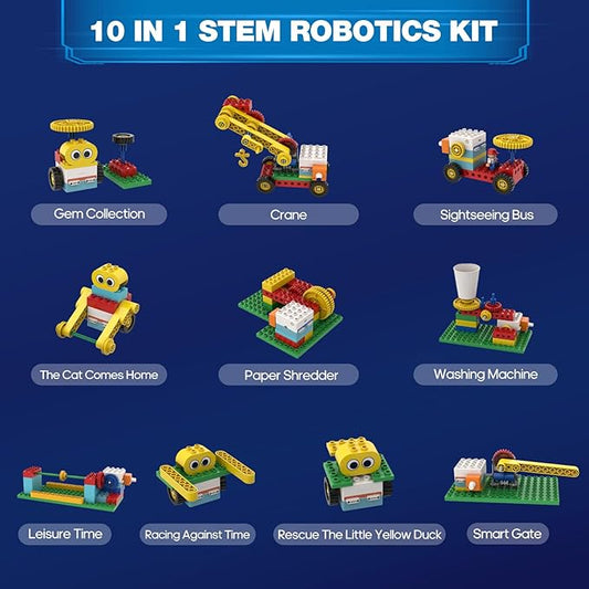 10-in-1 ICBlocks Screen-Free Coding Robot Kit for Kids, 85+ PCS Science Kits, Stem Robotics Building, Educational Coding Projects Gifts for Boys & Girls Ages 3-6 Years