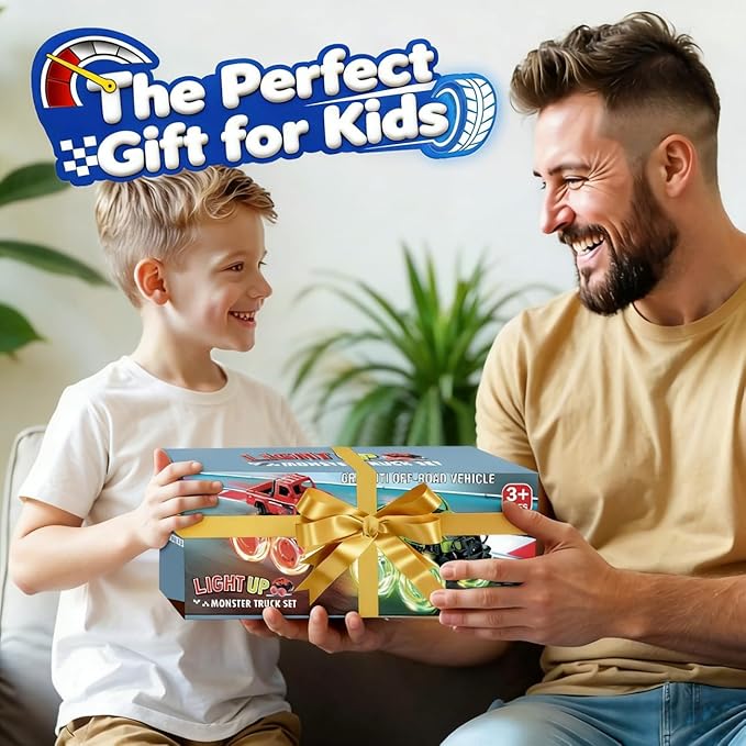 SEPHIX Monster Truck Toys for Toddler Boys Gift:2 Pack Trucks for Boys Age 2-4, Light-Up Wheels Monster Trucks for Kids Ages 4-8,Pull Back Cars for 3+ Year Old Girls,Birthday Gifts for 3 Year Old Boy