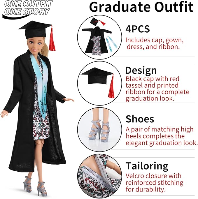 11.5-Inch Themed Doll Clothes & Accessories – Educational Role Play Gift Set for Girls with 1 Doll, 5 Outfits (Santa, Wedding, Graduation, Mermaid, Ballet) 1 Puppy, 5 Shoes, Stands, Headbands