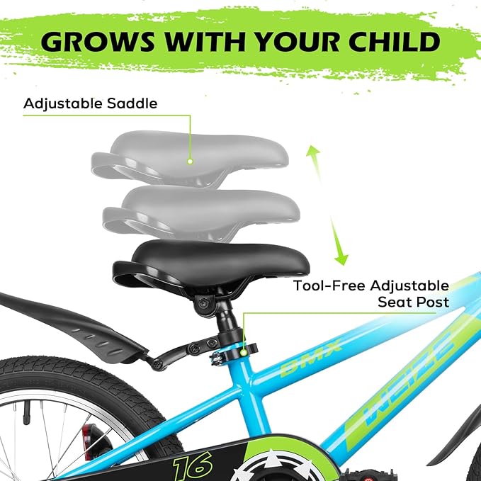 WEIZE Kids Bikes,16 20 Inch Boy's Bike for Kids,BMX Style Bicycle for Boys Girls Ages 4-12 Years Old,Kids Bicycle with Adjustable Seat,Training Wheels,Front and Rear Fender,Multiple Color Options