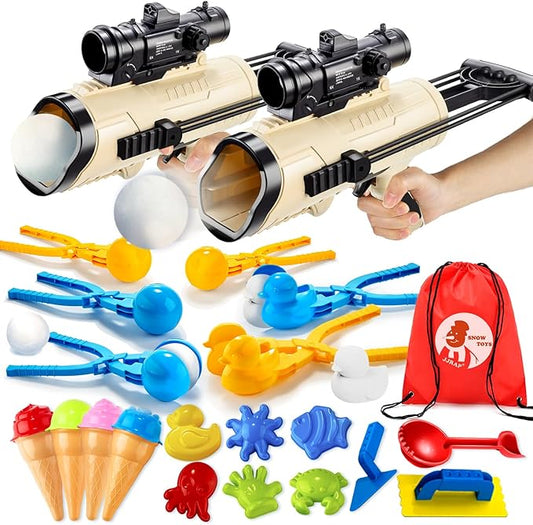 Snow Toys-Snowball Maker Toy for Kids 28 Pcs Winter Outdoor Toys with Snowball Launcher Gun, Duck Snowball Maker, Animal Sand Molds Beach Toy for Toddlers Kids Boys Girls