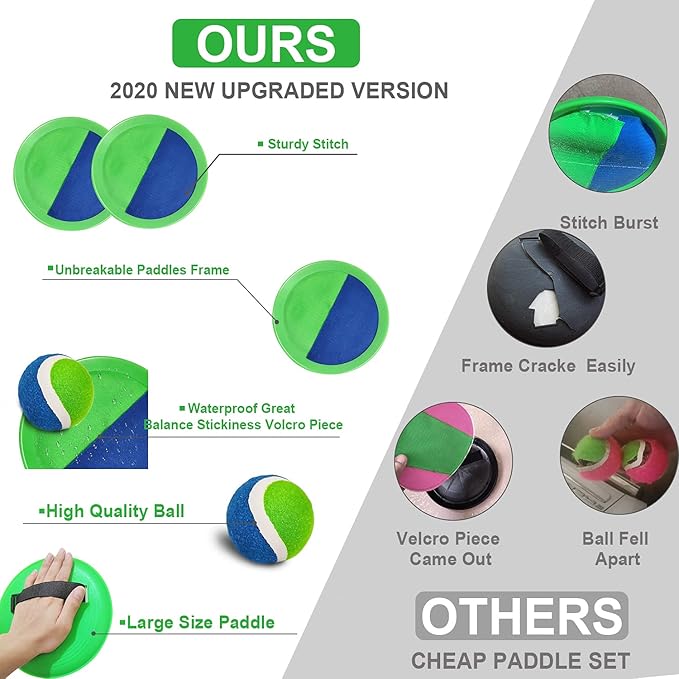 Jalunth Ball Catch Set Game Toss Paddle - Beach Toys Back Yard Outdoor Pool Games Backyard Target Throw Sticky Mitts Set Age 3 4 5 6 7 8 9 10 11 12 Years Old Boys Girls Kids Easter Gifts Pink 2 Pack