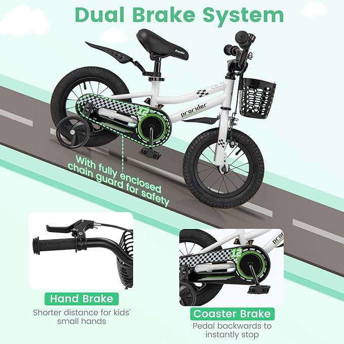 BABY JOY Kids Bike, 12 14 16 18 Inch Children Bikes for Boys Girls Age 3-8 Years w/Training Wheels, Handbrake, Coaster Brake & Removable Basket, Kids Bicycle of Multiple Colors