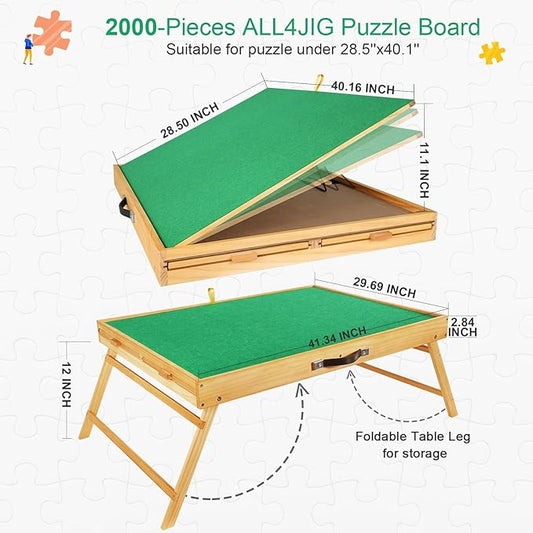 ALL4JIG 2000PCS Portable Puzzle Table with Legs, Adjustable Jigsaw Wooden Puzzle Board with 4 Drawers & Cover Birthday Gift for mom, 3-Tilting-Angle Jigsaw Puzzle Table for Adults