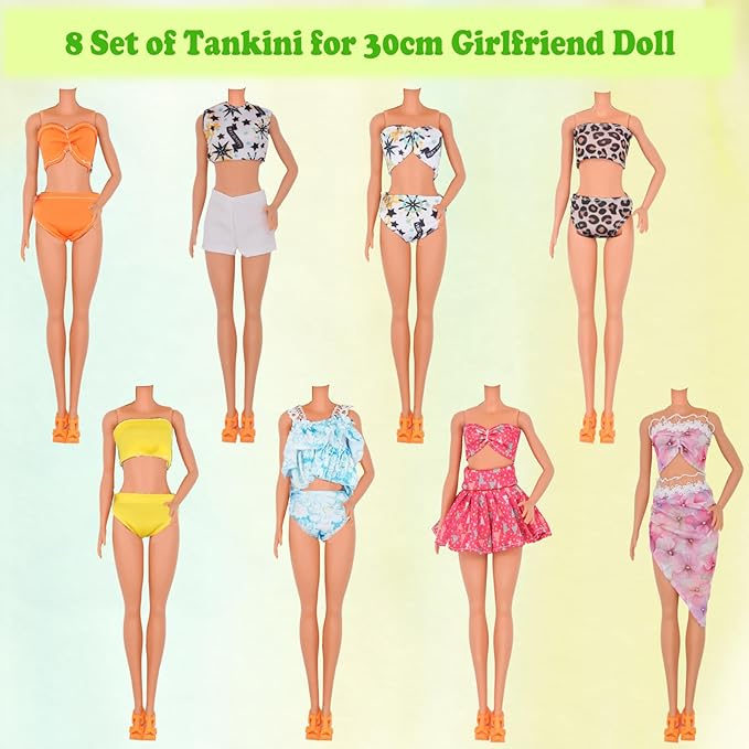 EuTengHao 36Pcs Girl Dolls Clothes Swimsuit Bikini for 11.5 inch Girl Dolls, Doll Bikini and Accessories with Diving Swimming Set Lifebuoys Beach Chair Skateboard Dolphins