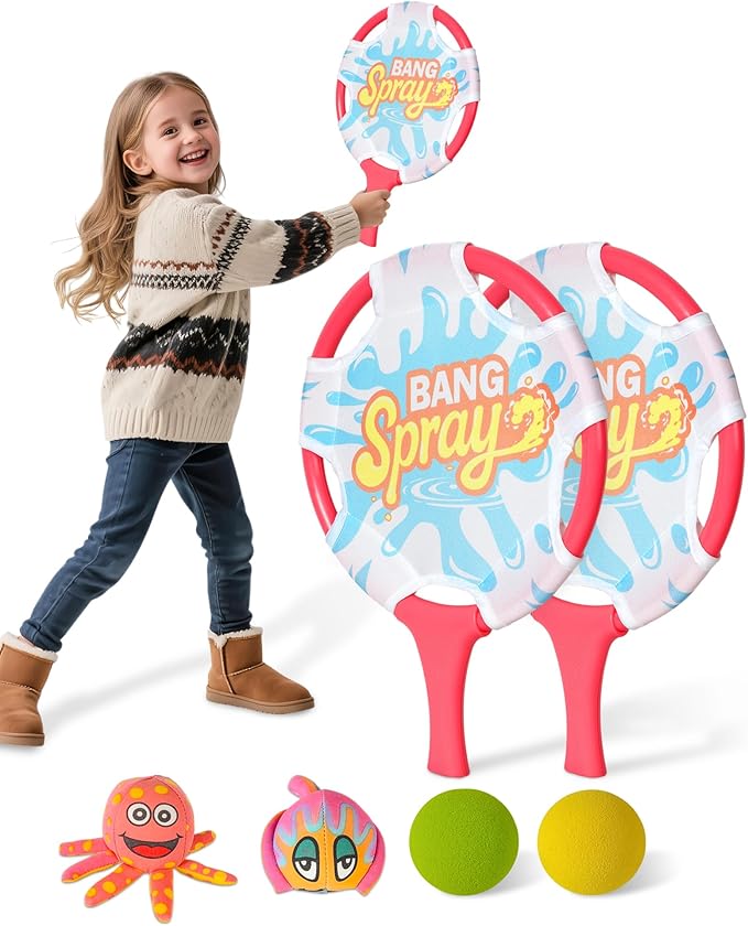 Water Paddle Toss Game with Floating Octopus Ball, Fun Indoor & Outdoor Play Set for Kids, Family, and Friends – Great for Yard, Beach, or Pool Games