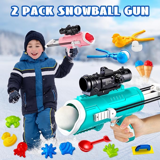 28 Pack Snow Toys-Snowball Maker Toy for Kids Winter Outdoor Toys with Snowball Launcher, Duck Snowball Maker, Animal Sand Molds for Toddlers Kids Boys Christmas Girls