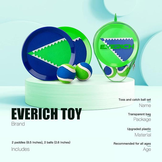 EVERICH Upgraded Toss and Catch Ball Game Set - Indoor and Outdoor Games for Kids 3-12, Beach Sand Pool Water Toy Includes 2 Paddles 2 Sticky Balls, Great Birthday Easter Gifts for Boys Girls