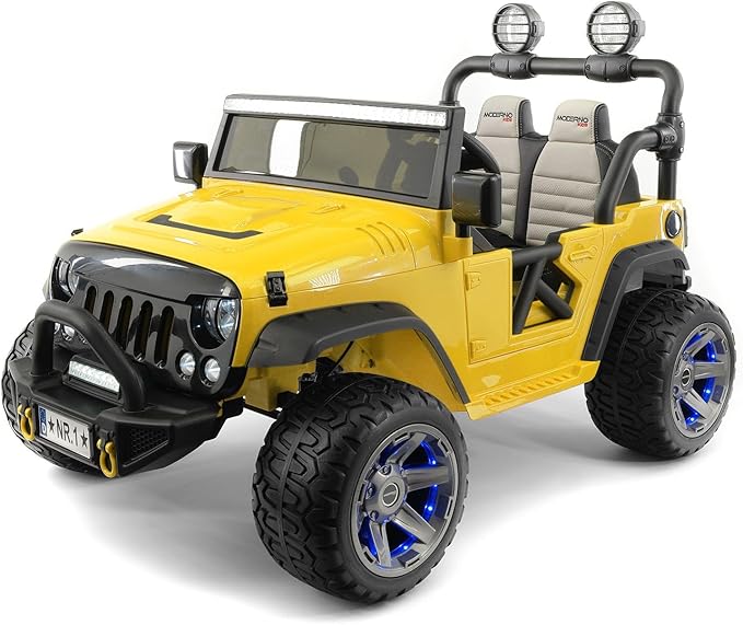 Moderno Kids Trail Explorer 2 (Two) Seater 24V Power Children Ride-On Car Truck with R/C Parental Remote + EVA Foam Rubber Wheels + Leather Seat + Bluetooth FM MP3 Music Player (Yellow)
