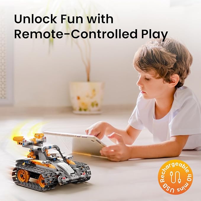 Sillbird Robot Building Kit with Remote Control STEM Gifts for Kids Boys Age 8-12, Coding Technic Robotics Toy for Birthday - Buildable 5in1 Models with 488 Pieces - Orange
