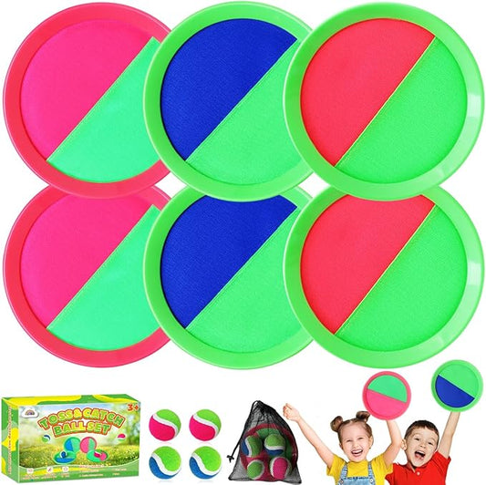Outdoor Toy Toss Catch Ball: Upgraded Kid Outside Toy Game Beach Backyard Lawn Sport Activity Fun Outside Indoor Family Toy for Age 3-12 Girl Boy Kid Birthday Gift with 6 Sticky Paddles 4 Throw Balls