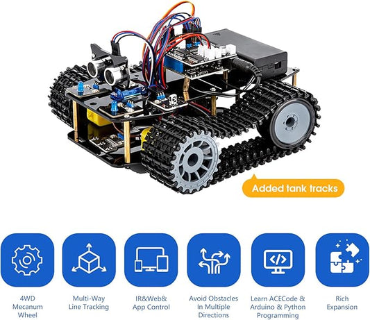 ACEBOTT Smart Robot Tank Car Kit with ESP32 for Arduino Robotics for Kids Ages 8-12 12-16 STEM Science Kits Coding Gifts for 8-16 Year Old Boys Girls Teens Cool Engineering Building Toys Unique Gifts