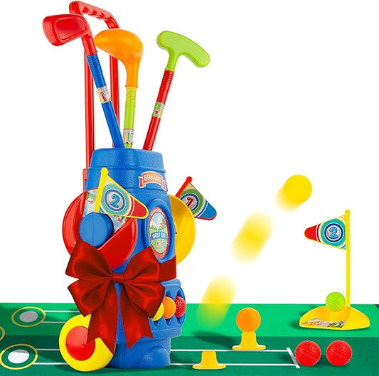ToyVelt Toddler Golf Set - Kids Golf Clubs with 6 Balls, 4 Golf Sticks, 2 Practice Holes and a Putting Mat - Promotes Physical & Mental Development (Blue)