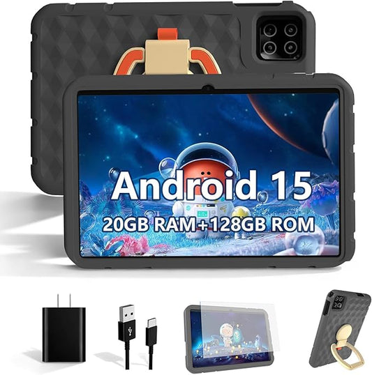 2025 Latest 10.1 inch Kids Tablet Android 15 Tablets for Kids with EVA Protective Case 20GB RAM 128GB Storage Toddler Tablet, Parental Controls, 12-hr Battery, WiFi, GPS, Black