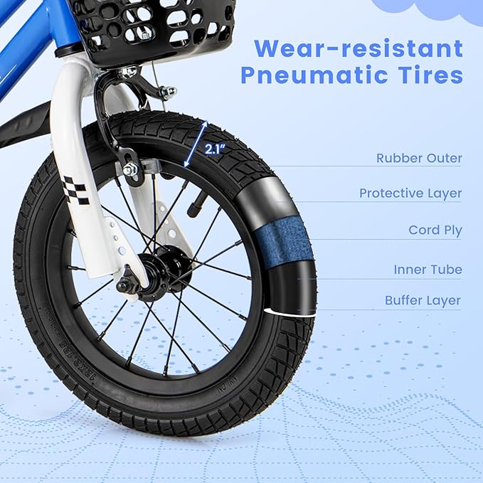 BABY JOY Kids Bike, 12 14 16 18 Inch Children Bikes for Boys Girls Age 3-8 Years w/Training Wheels, Handbrake, Coaster Brake & Removable Basket, Kids Bicycle of Multiple Colors