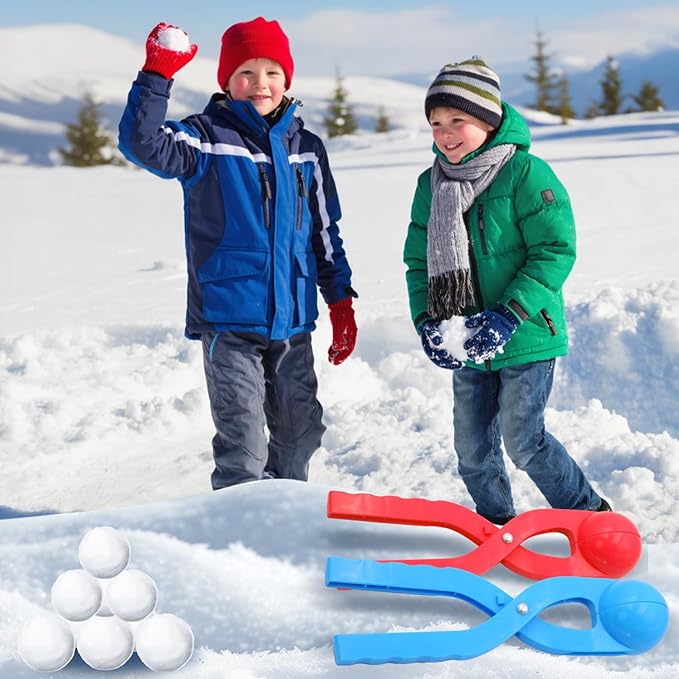 Snowball Maker Snow Ball Toys Games with Handle for Kids Outdoor Indoor Winter Snowball Fight Maker Tool Clip- Winter Snow Toys for Kids Ages 4-7,4 Pack(Blue,Magenta, Red, Green)