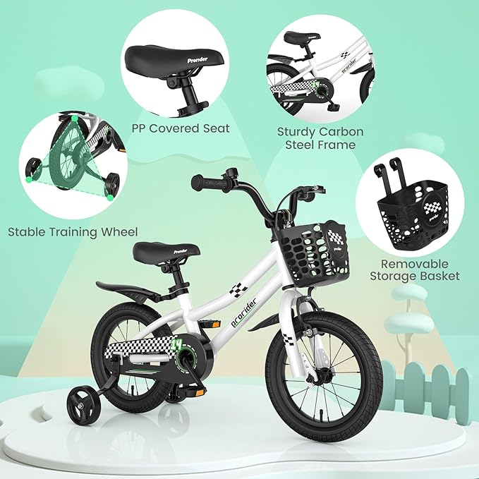 BABY JOY Kids Bike, 12 14 16 18 Inch Children Bikes for Boys Girls Age 3-8 Years w/Training Wheels, Handbrake, Coaster Brake & Removable Basket, Kids Bicycle of Multiple Colors