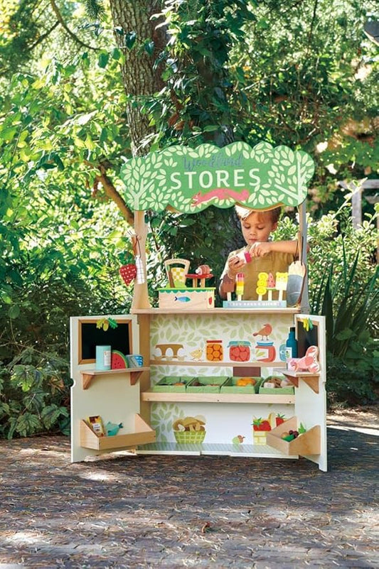 Tender Leaf Toys Woodland Store and Puppet Theater – 2 Sided Reversible Grocery Stand and Hand Puppeteer Stage - Social, Creative, and Imaginative Development – Expressive Role Play – Ages 3 Years +