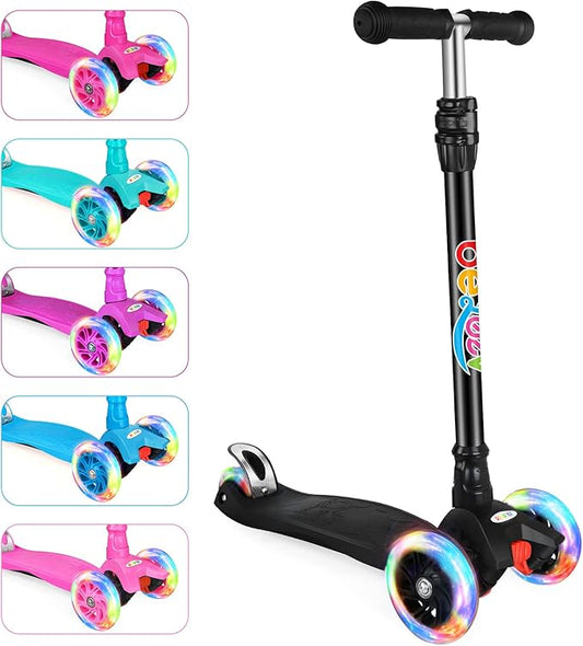 BELEEV Scooters for Kids 3 Wheel Kick Scooter for Toddlers Girls Boys, 4 Adjustable Height, Lean to Steer, Light up Wheels, Extra-Wide Deck, Easy to Assemble for Children Ages 3-12 (Rose Pink)