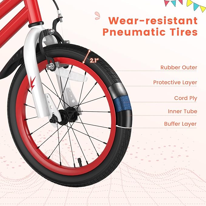 BABY JOY Kids Bike, 12 14 16 18 Inch Children Bikes for Boys Girls Age 3-8 Years w/Training Wheels, Handbrake, Coaster Brake & Removable Basket, Kids Bicycle of Multiple Colors