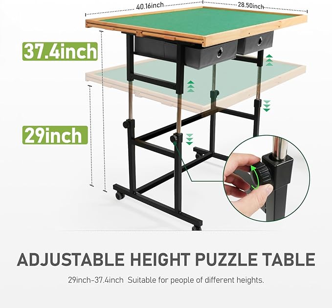 2000 Pieces Puzzle Table with Wheels, with Drawers and Cover, 40.16"x28.5" Adjustable Height & 45° Tilting, Puzzle Board for Adults