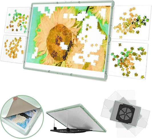1000 Pieces Rotating Plastic Puzzle Board 3-in-1 Double-Sided/Tilting/Rotating, Portable Table 31.93"x24.06" Spinning Jigsaw Puzzle Table with Cover Lazy Susan Gift for Seniors Adults and Kids